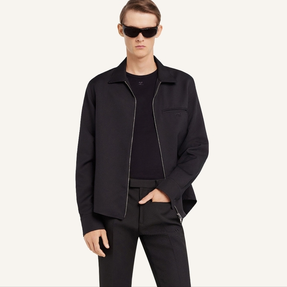 NWT Courreges Zipped Light Twill Shirt Medium Black Mens Full Zip Short Sleeve - Picture 1 of 15